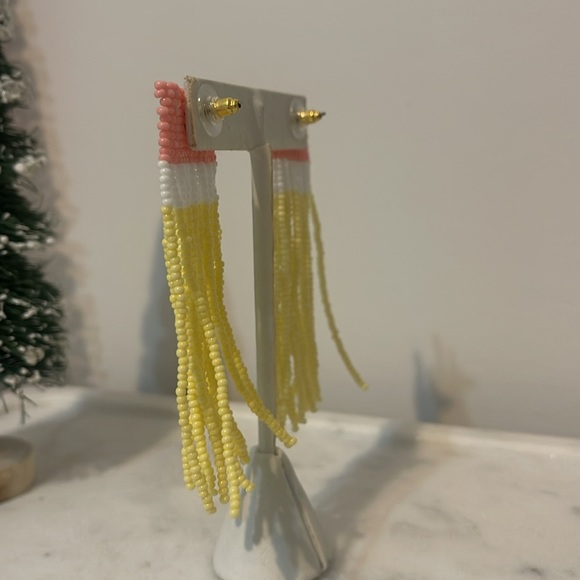 NEW Casa Clara Fringe White and Yellow Earrings With Silver Post - Picture 4 of 4